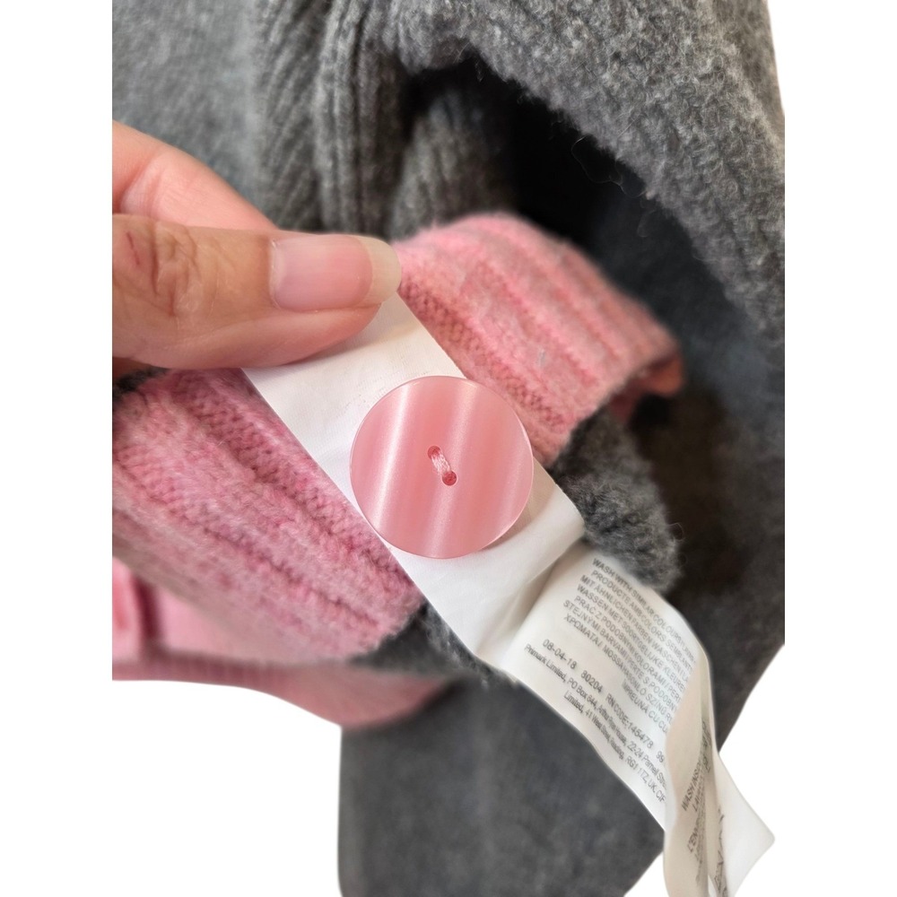 Primark Gray Pink Trim Knit Cardigan Sweater Womens Size L Long Sleeve Casual - Picture 6 of 11